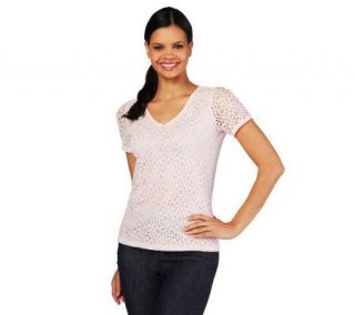 Liz Claiborne New York Eyelet Lace T Shirt with Lining   A214389