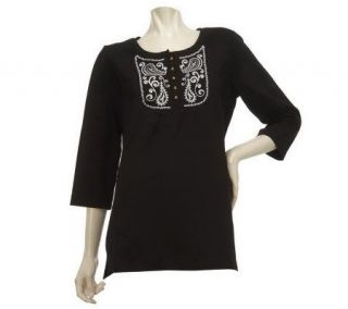 Denim & Co. 3/4 Sleeve Tunic with Embroidery Detail —