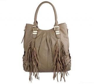Hype Soft Leather North/South Tote with Fringe Detail —