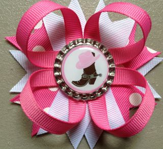SET of 12 COWGIRL BOOTS PINK HAT BIRTHDAY PARTY FAVORS BOTTLE CAP HAIR