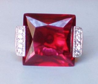  Vintage Sterling Silver 925 Huge Created Red Ruby CZ RING 13.5 grams