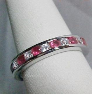 75 CZ Ruby Eternity Band Sterling Silver Ring Size 7