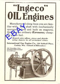 1913 Ingeco Kerosene Oil Engine Ad Cudahy Wisconsin