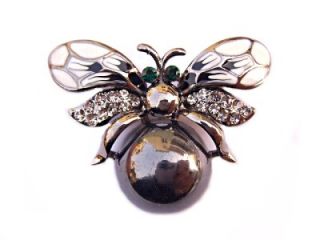  Bumble Bee Faux Pearl Black Swarovski Crystal Enamel Pin Brooch