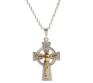 Sterling Silver Celtic Cross Crucifix with 14K Gold Plating — 