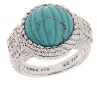 Judith Ripka Sterling Carved Turquoise & Diamonique Ring —
