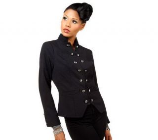 Luxe Rachel Zoe Mandarin Collar Military Blazer with Button Detail 