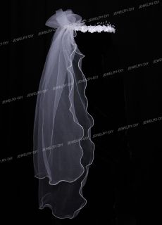 White Organza Crystal Pearl Flower Headband Bridal Hair Band Veil Comb