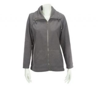 Denim & Co. Wide Collar Zip Jacket with Kangaroo Pocket   A218957