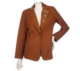 Bob Mackies 1 Button Front Blazer with Jeweled Insect Detail