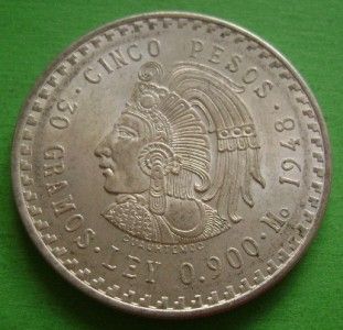 1948 cuauhtemoc indian chief silver mexican coin