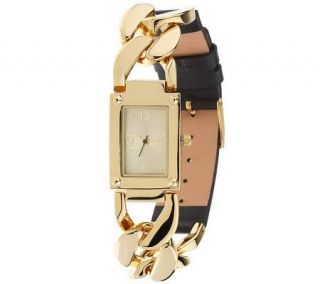 Isaac Mizrahi Live Rectangle Case Watch with Curb Link Strap