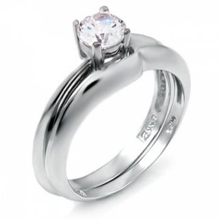 Cubic Zirconia Silver Wedding Ring Set