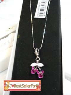 Pink Mickey Mouse Cherry Cubic Zirconia Charm Necklace♥