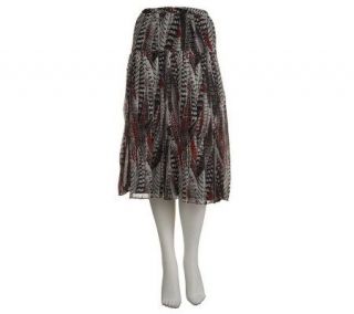 Linea by Louis DellOlio Feather Print Pull on Pleated Skirt   A227580