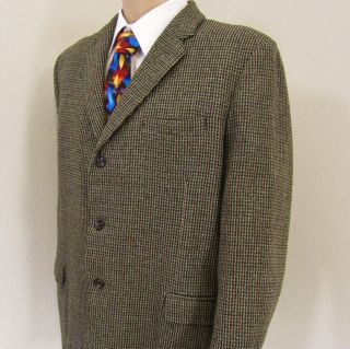 44 S Dunn Co Crombie Black Plaid Scottish Tweed Wool Mens Jacket Sport