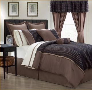 New King Comforter Chocolate Brown Black 24pc Bed in A Bag with Cotton