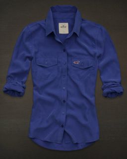 Hollister Bettys Womens Shirt Costa Mesa Button Down Blouse Top Blue M