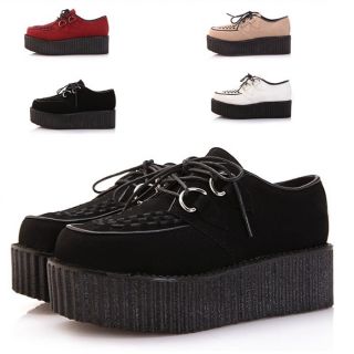 Womens Chunky Lace Up Punk Gothic High Platform Flat Creeper Casual