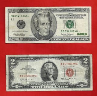 Thomas Jefferson U S Currency Set 1999 20 STAR NOTE 1953a 2 RED Letter