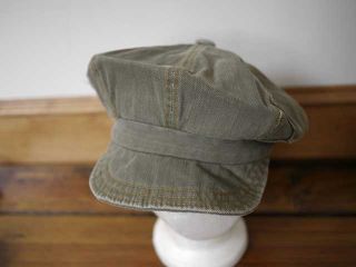 Vintage Olive Green Cotton Denim Floppy Newsboy Newsy Hat Cap One Size