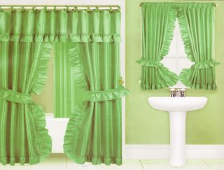  Double Swag Fabric Shower Curtain Valance Vinyl Liner & Window Curtain