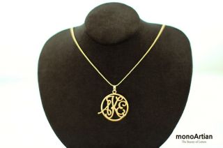 Handmade Circle Monogram Necklace Personalized Initial Pendant 18K
