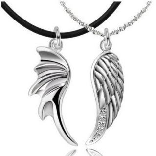 Silver Devils Angels Wings w CZ Pendants Couple Necklaces