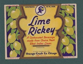 1931 Orange Crush Lime Rickey Soda Chicago Bottle Label