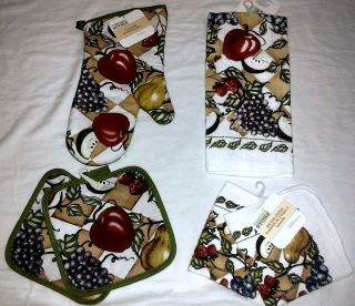 Fruit Apple Grapes Country Kitchen Towel Oven Mitt Dishcloth Pot