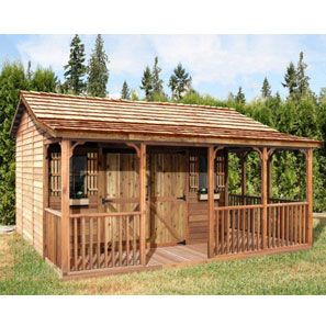 Cedar Shed Farm House with Ridge Porch Gable Porch 20x12 Feet Shed