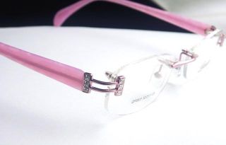 Crystal Eyeglass Frames Ladies Rimless Optical Pink New