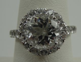 14k White Gold Ring Clear CZ Brilliant Round Cut Accent Stones Prong