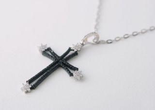 cz black outline cross necklace sterling silver long kellinsilver 2