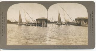 Sail Boat Suez Canal Port Said Egypt Stereo Travel Stereoview 1908