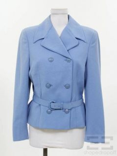 Gianni Versace Couture Sky Blue Wool Twill Double Breasted Belted