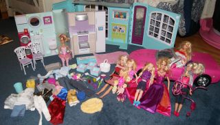   LOT MY HOUSE BARBIE DOLLHOUSE 12 DOLLS 58 ACCESSORIES CAR MORE