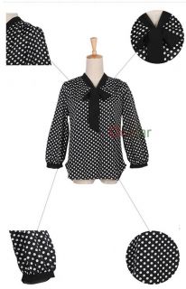 2012 Women Bowknot Dots Chiffon Top Shirts Blouse 3 4 Sleeve Career