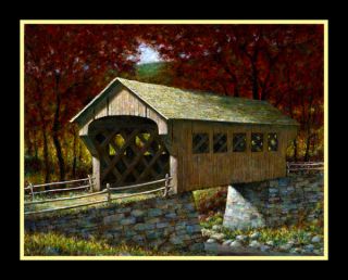 FRATRICH Original COVERED BRIDGE Oil Painting ** Landscape