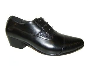 Italo Men Cuban Heel Lace Shoes Black Leather Size