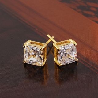 Charming Flawless CZ 9K Gold Filled Women Square Stud Earrings E089