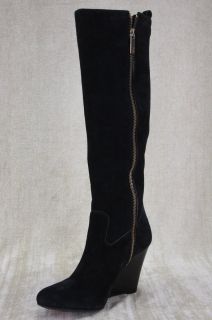 Tory Burch Dabney Daphney Black Suede Wedge Heels Tall Knee Boots 8