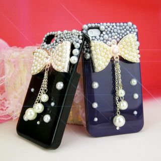 New Big Bow 3D Bling Diamond Peral Case Cover Skin Hard for iPhone 4