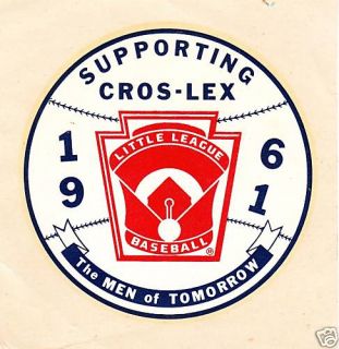 1961 Cros Lex Little League Baseball Decal Croswell MI