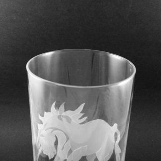 Stunning Perry Coyle Engraved UNICORN Art Glass Vase   Signed