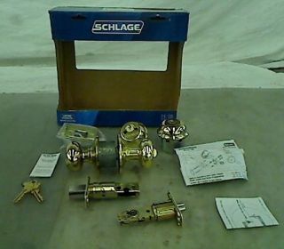 Schlage Plymouth Double Cylinder Bright Brass Knob Combo Pack
