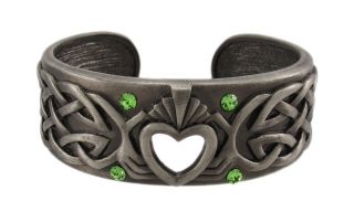 celtic knotwork claddagh cuff bracelet green stones