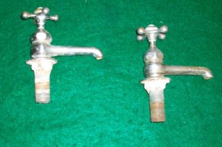 Pair Crane Vintage Plumbing Bathroom Sink Faucets Old