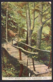 Burlington IA 1908 Crapo Park Rustic Bridge Postcard