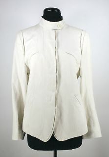 ANN DEMEULEMEESTER Ivory Silk Blend Jacket with Mandarin Collar